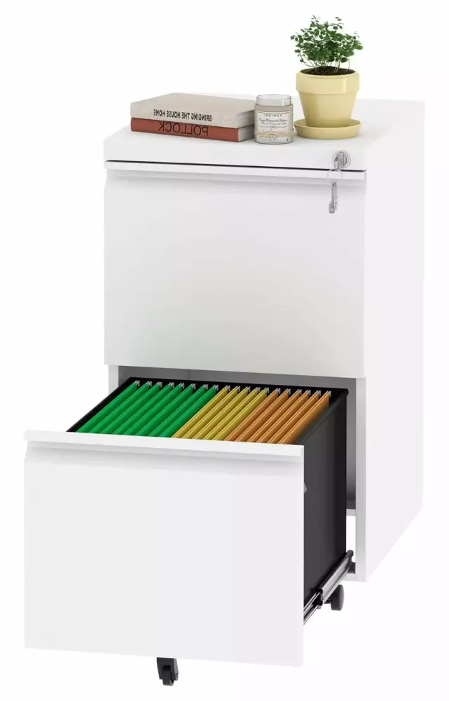 2 Drawer Mobile File Cabinet Fully Assembled Under Desk File Cabinet White Huangfeiyan
