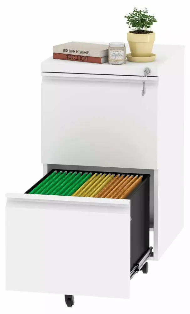 2 Drawer Mobile File Cabinet Fully Assembled Under Desk File Cabinet White Huangfeiyan