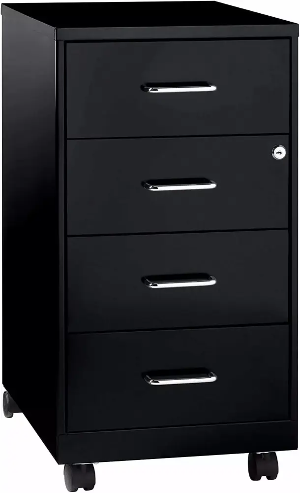 HUHAN 26.5D Black Vertical 4-Drawer Mobile File Cabinet Office Documents