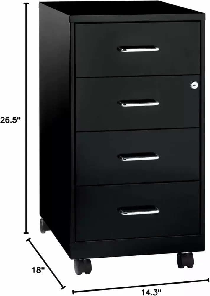 HUHAN 26.5D Black Vertical 4-Drawer Mobile File Cabinet Office Documents