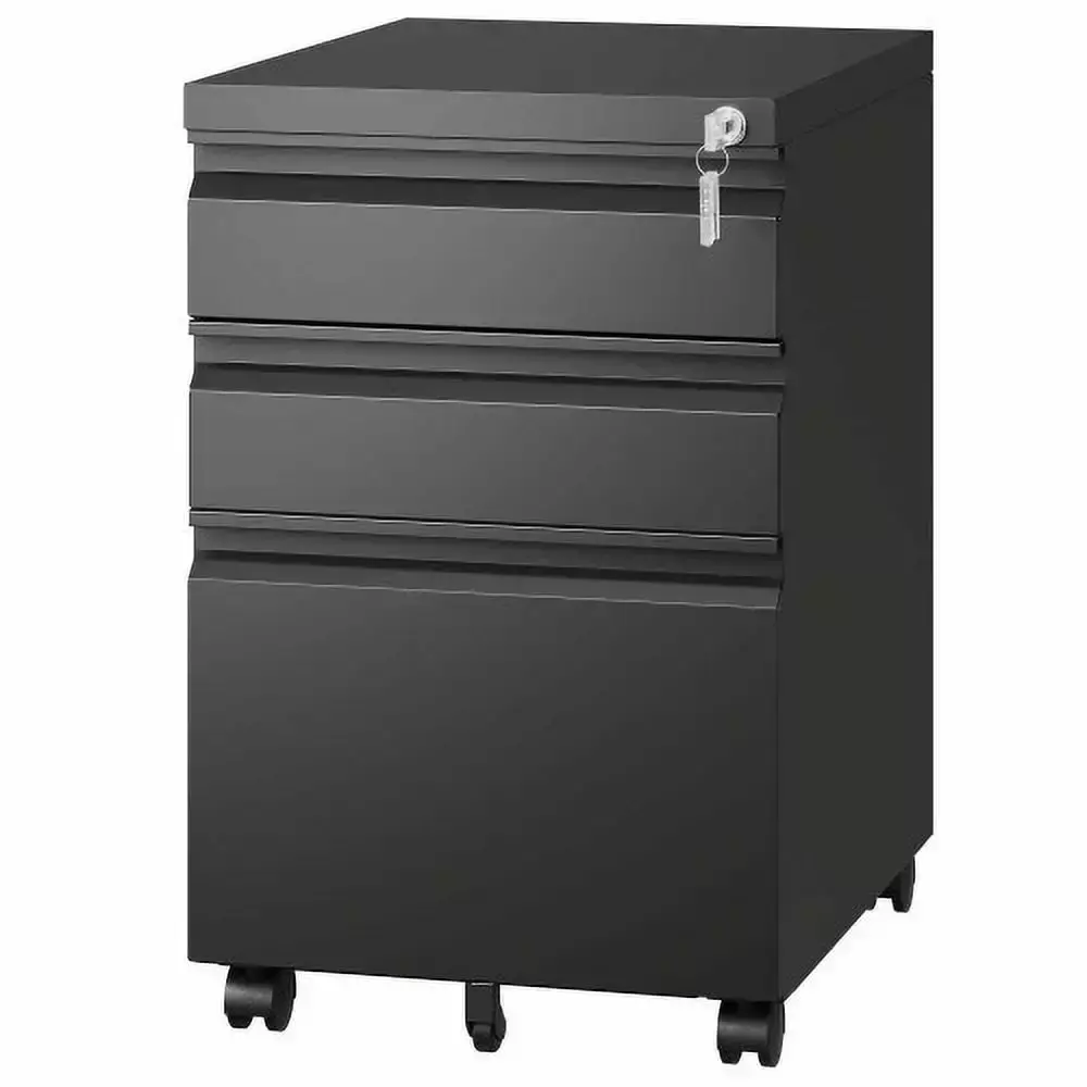 3 Drawer Mobile File Cabinet Lock Metal Filing Cabinet Home Office Black Fully Assembled Hypeshops