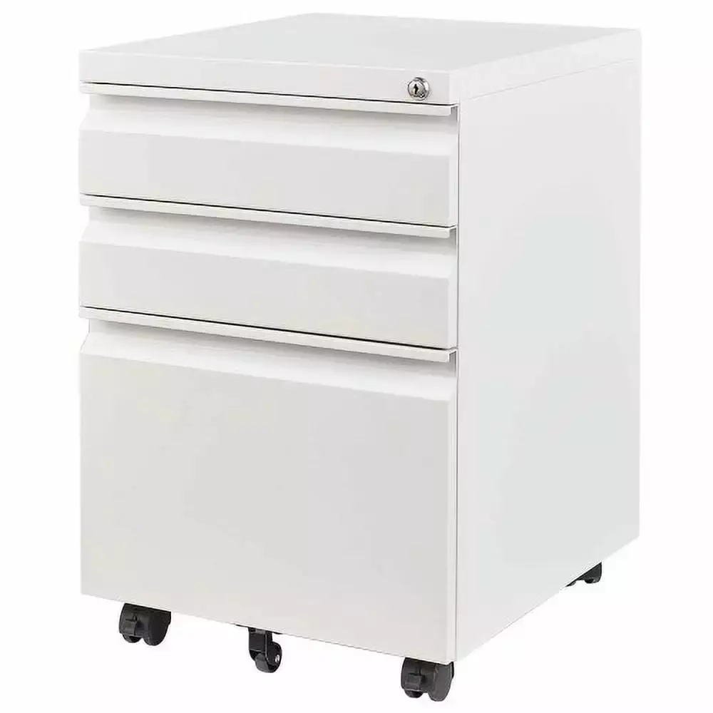 3 Drawer Mobile File Cabinet Lock Metal Filing Cabinet Home Office White Fully Assembled Hypeshops