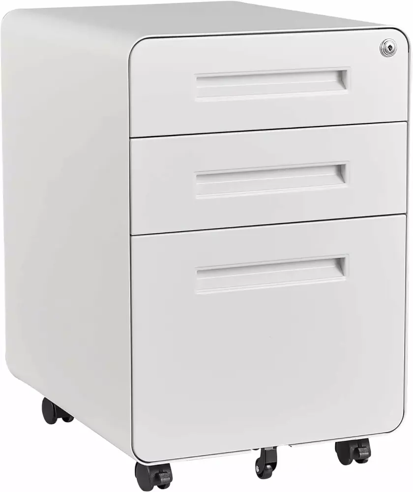 3 Drawer Filing Cabinet Lock Mobile Under Desk Fully Assembled Office Cabinet White Letaya