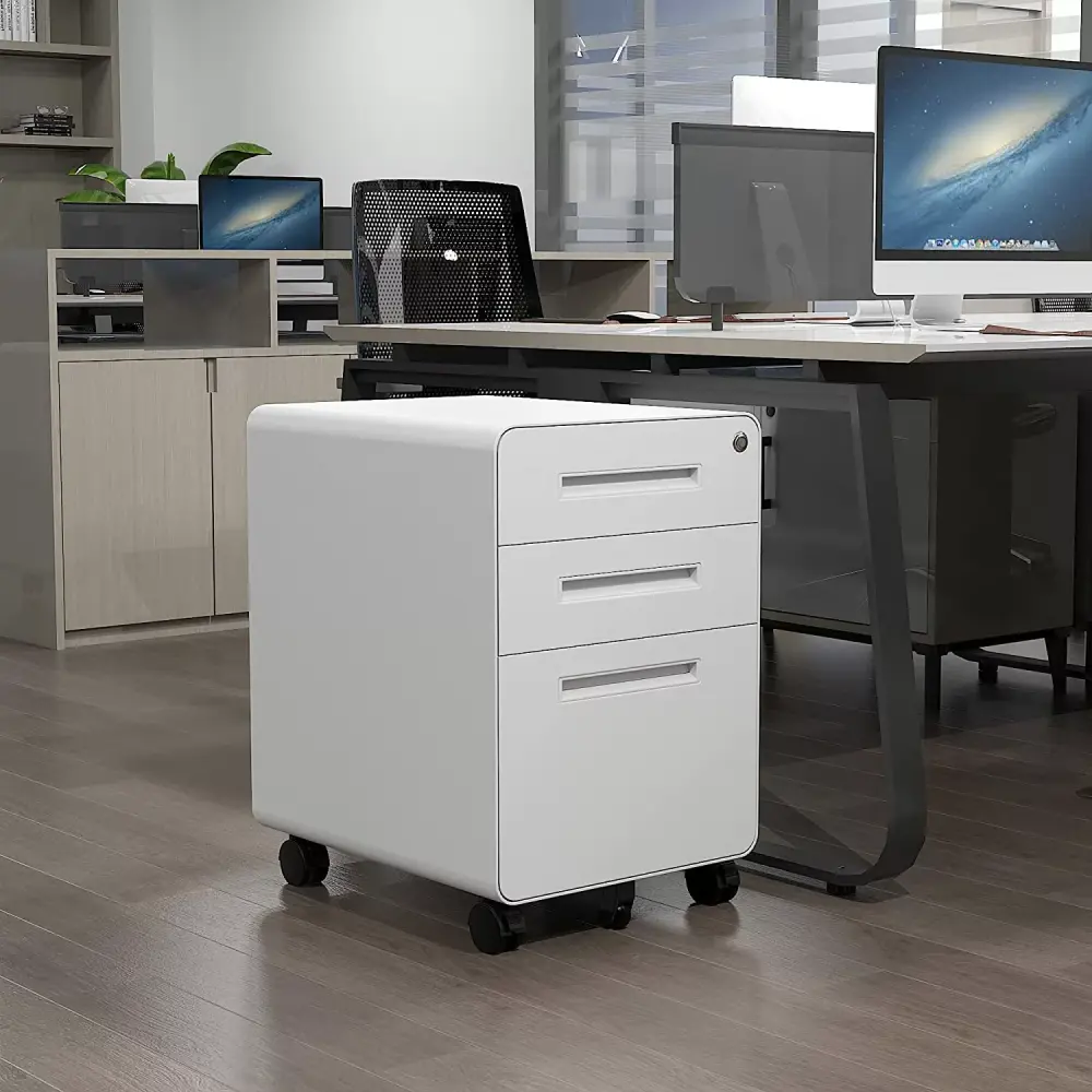 3 Drawer Filing Cabinet Lock Mobile Under Desk Fully Assembled Office Cabinet White Letaya
