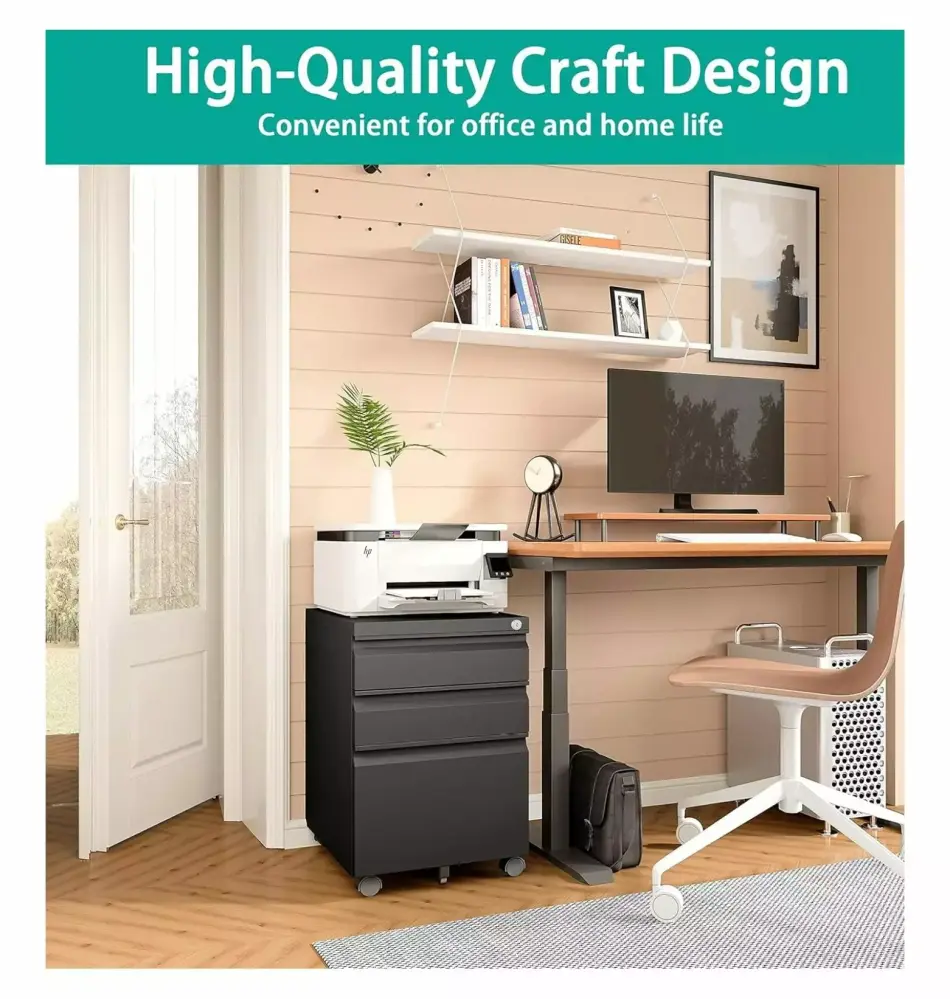 3 Drawer Mobile File Cabinet Under Desk Storage Slim Width Legal Letter A4 Files LfucQd