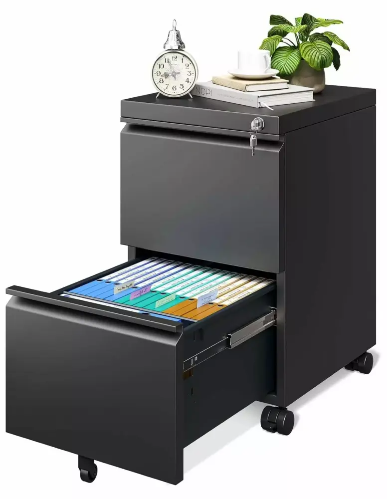LfucQd Fully Assembled 2 Drawer Rolling File Cabinet Lock Small Mobile File Storage A4 Legal Letter File Black