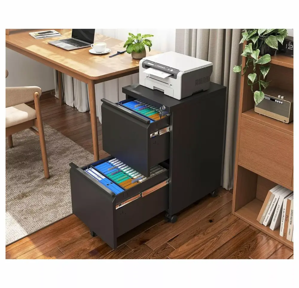 LfucQd Fully Assembled 2 Drawer Rolling File Cabinet Lock Small Mobile File Storage A4 Legal Letter File Black