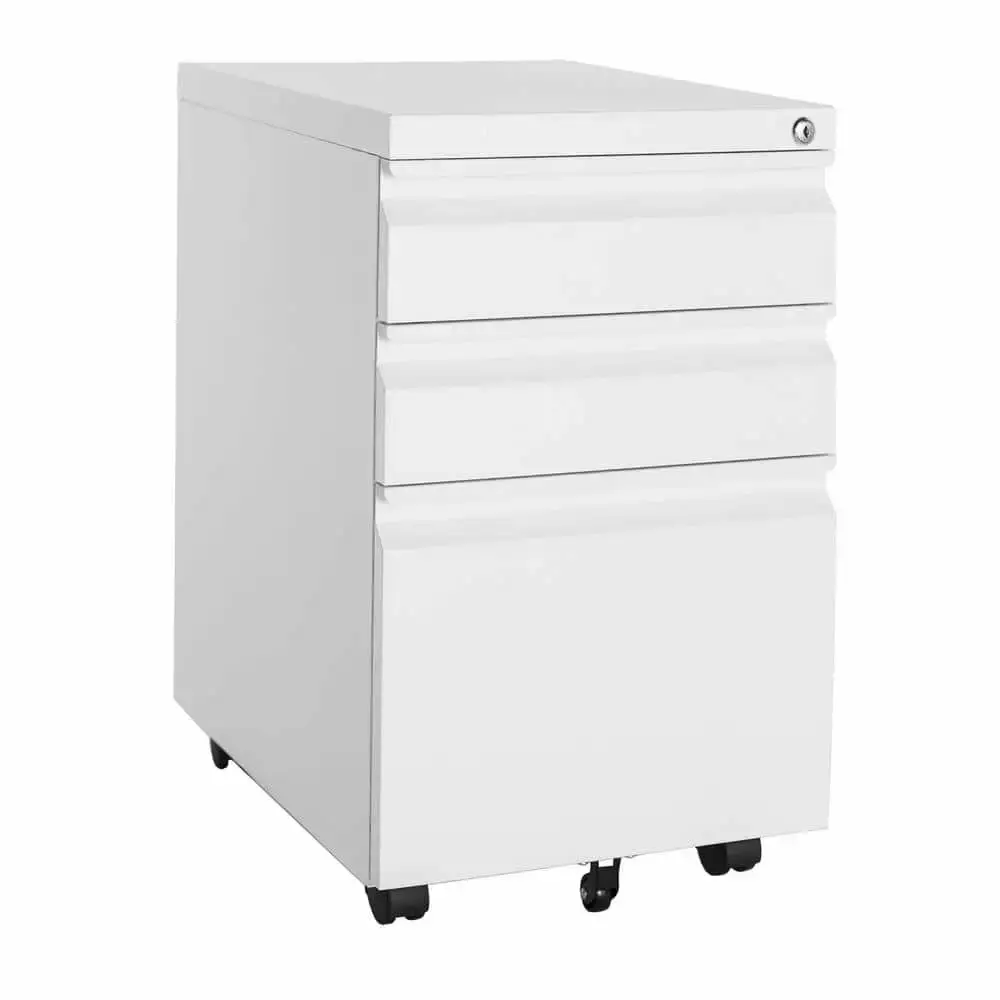 White Mobile File Cabinet 3-Drawer Lock on Wheels 14.6 x 17.7 Inches Letter/Legal Metal LYJ