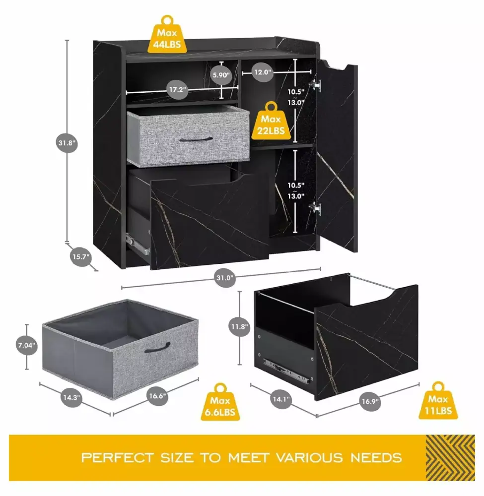 Mobile File Cabinet Door 2 Drawers Rolling Lateral Filing Cabinet Adjustable Shelf A4 Letter Size Black Marbled