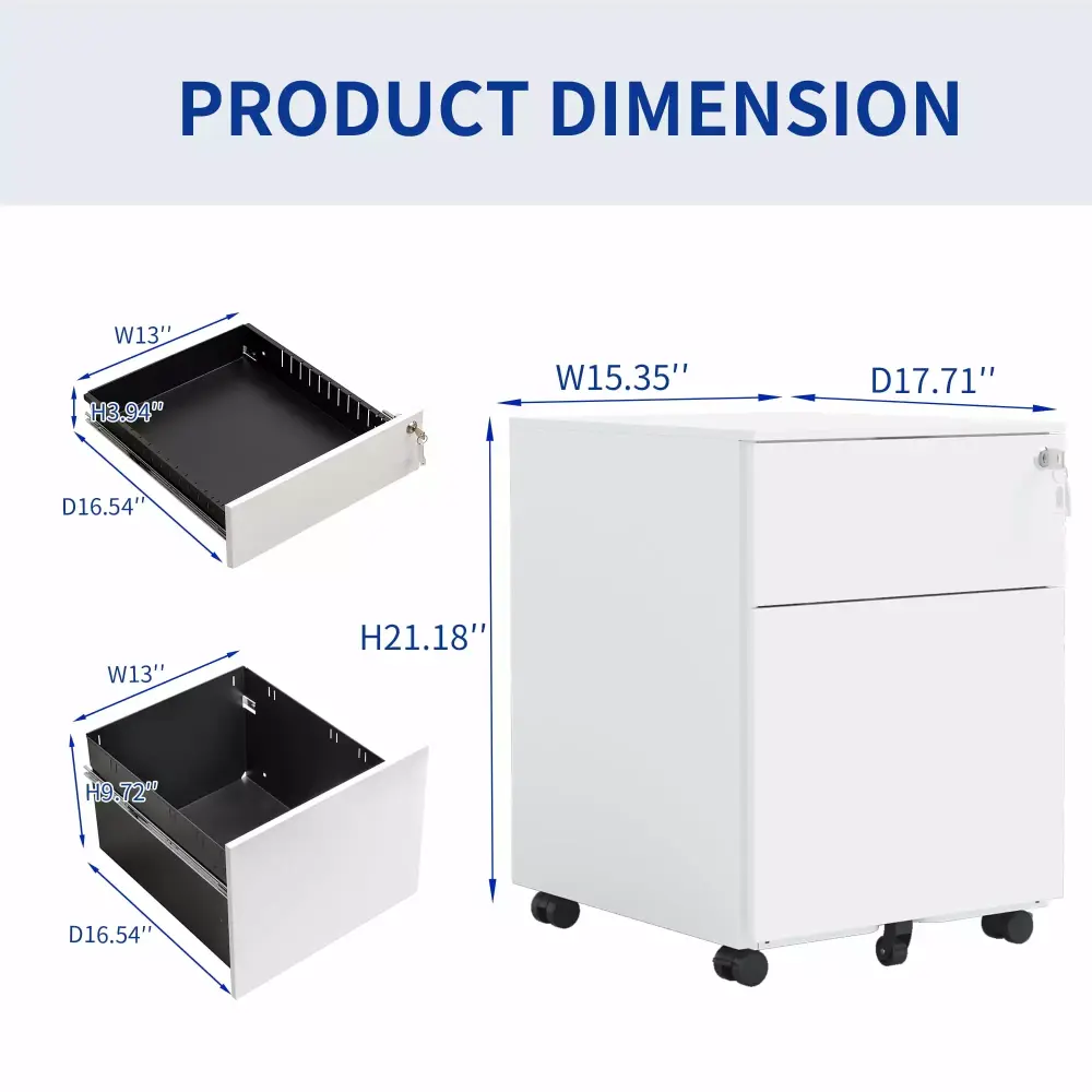White 2 Drawer Mobile File Cabinet Lock and Wheels Fully Assembled Mrisata
