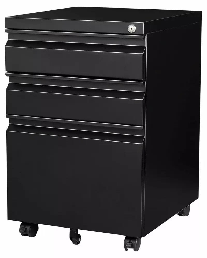 3 Drawer Mobile File Cabinet Under Desk Storage Drawers File Cabinets Home Office Metal Filing Cabinet Lock Black OHHA