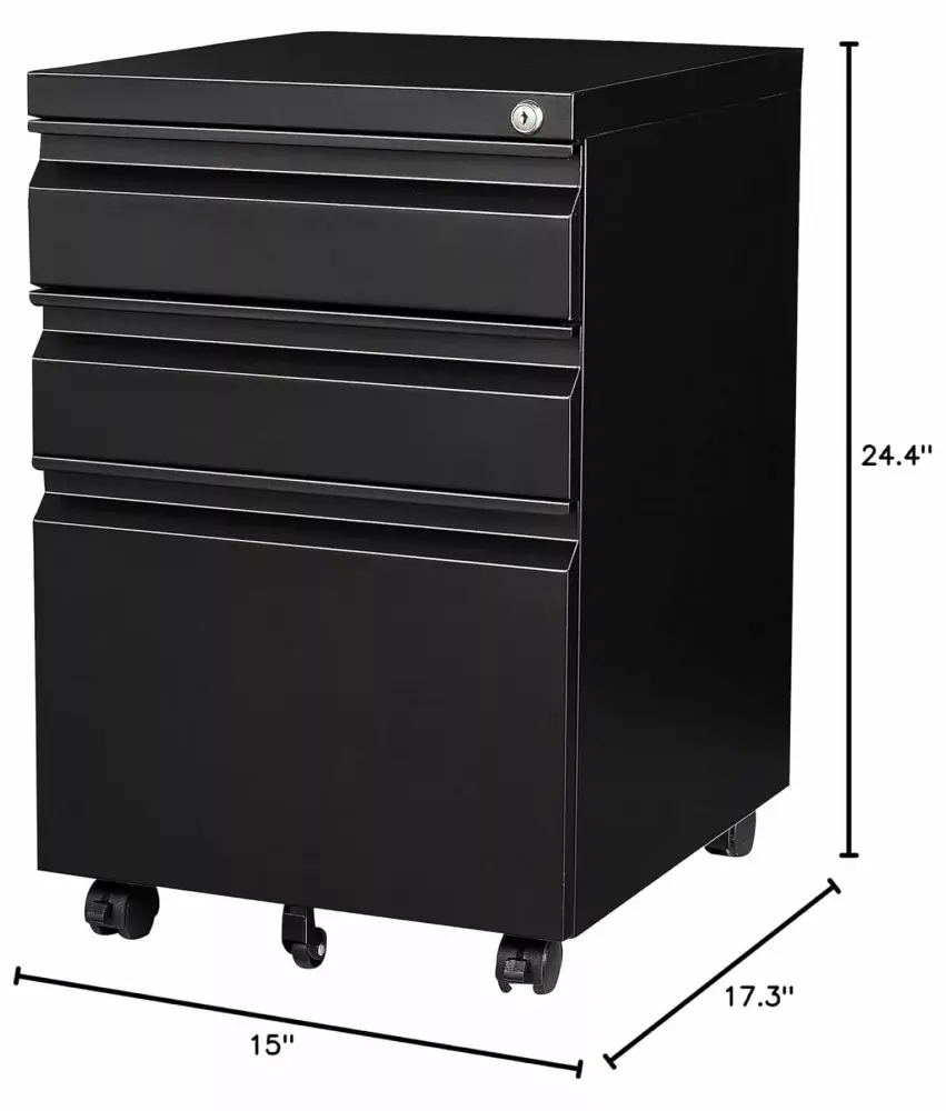 3 Drawer Mobile File Cabinet Under Desk Storage Drawers File Cabinets Home Office Metal Filing Cabinet Lock Black OHHA
