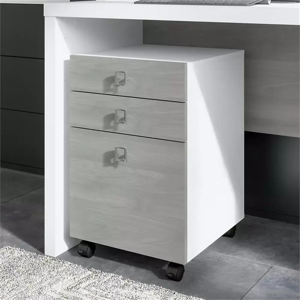 Pemberly Row 3 Drawer Mobile File Cabinet Pure White & Gray Engineered Wood Office