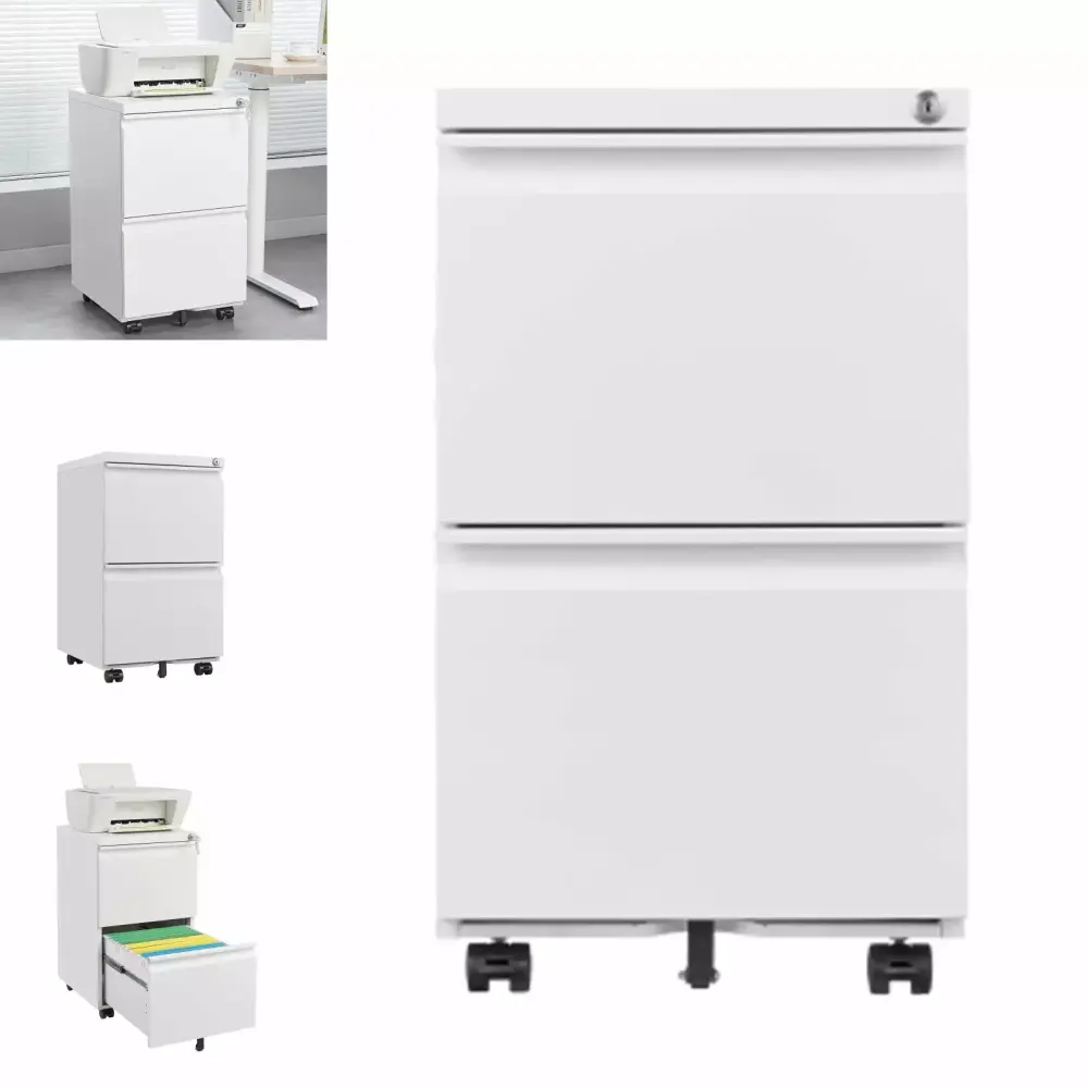 White 2-Drawer Metal Under Desk Rolling Filing Cabinet Home Office Storage Petbill