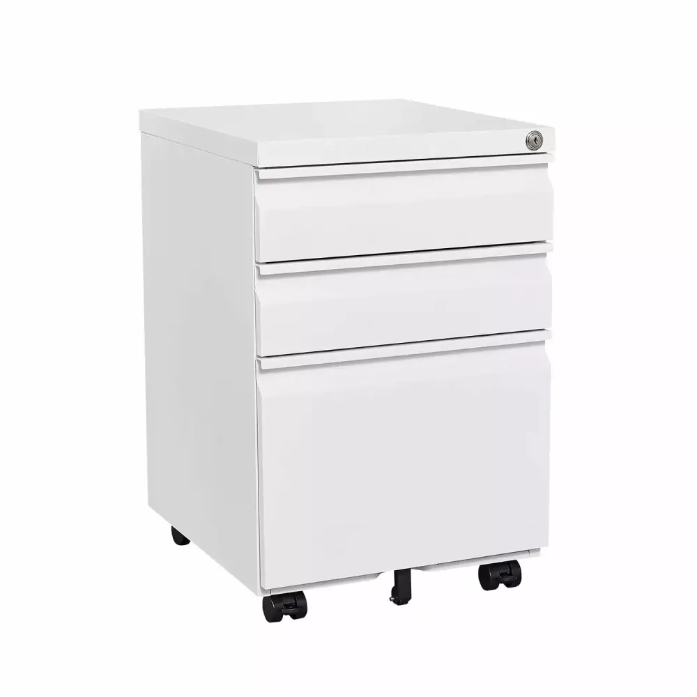 3-Drawer Mobile File Cabinet Lock Office Storage Legal Letter Size Pre-Assembled Metal White RICH