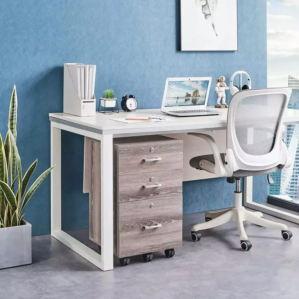 3-Drawer File Cabinet Lock Wood Rolling Under Desk Mobile Printer Stand Gray Oak RYIVYT