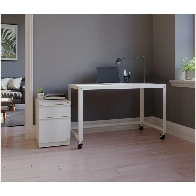 Scranton & Co 2-Drawer Modern Metal Mobile Pedestal File Cabinet White - Office Filing Cabinet Wheels