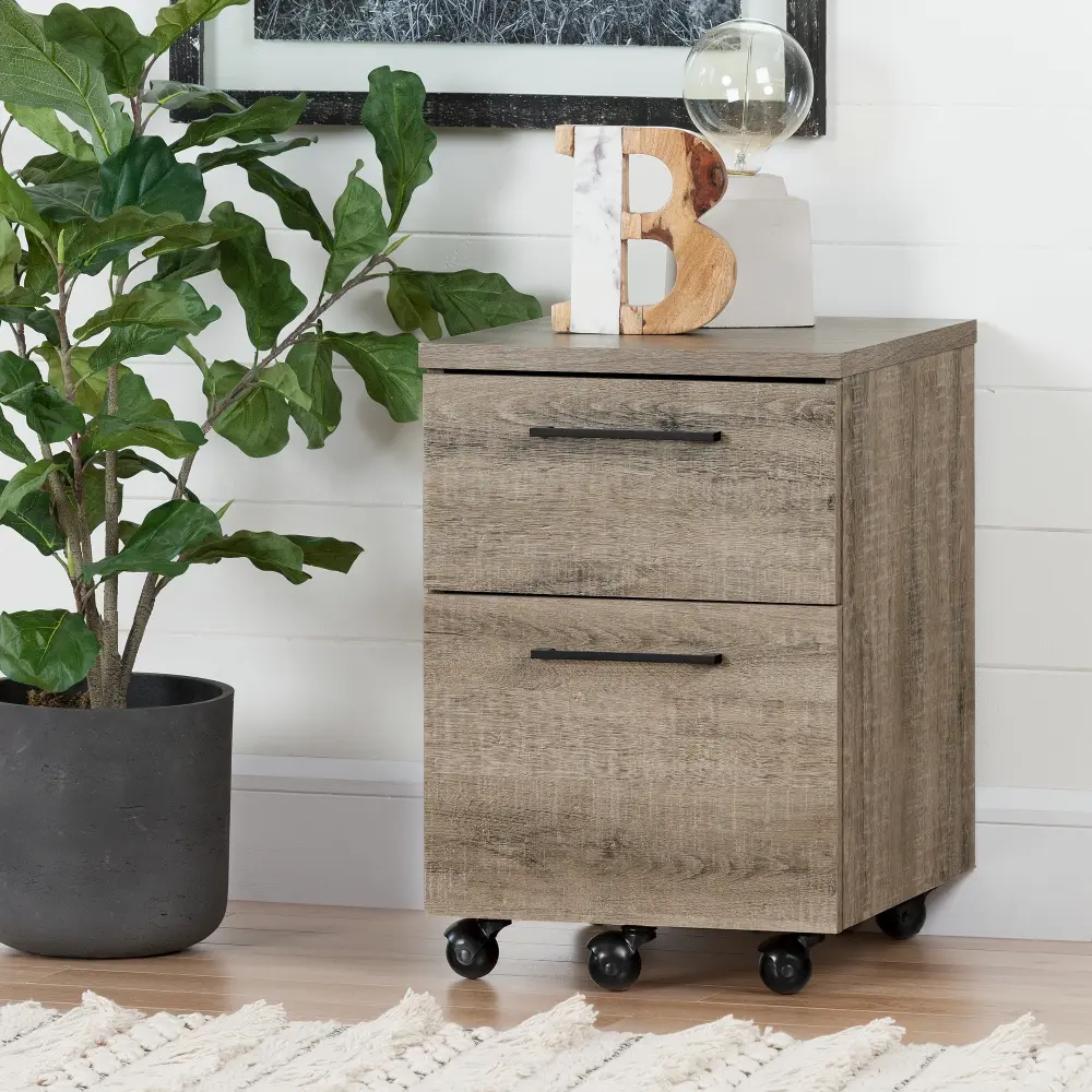 South Shore Munich 2-Drawer Mobile File Cabinet Weathered Oak Rolling Vertical Filing Cabinet