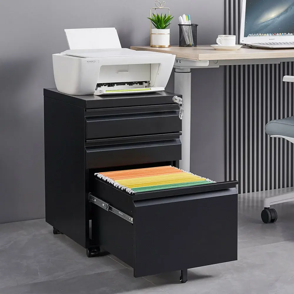 3-Drawer Mobile File Cabinet Lock - Pre-Assembled Office Storage Legal Letter Size SuperDope