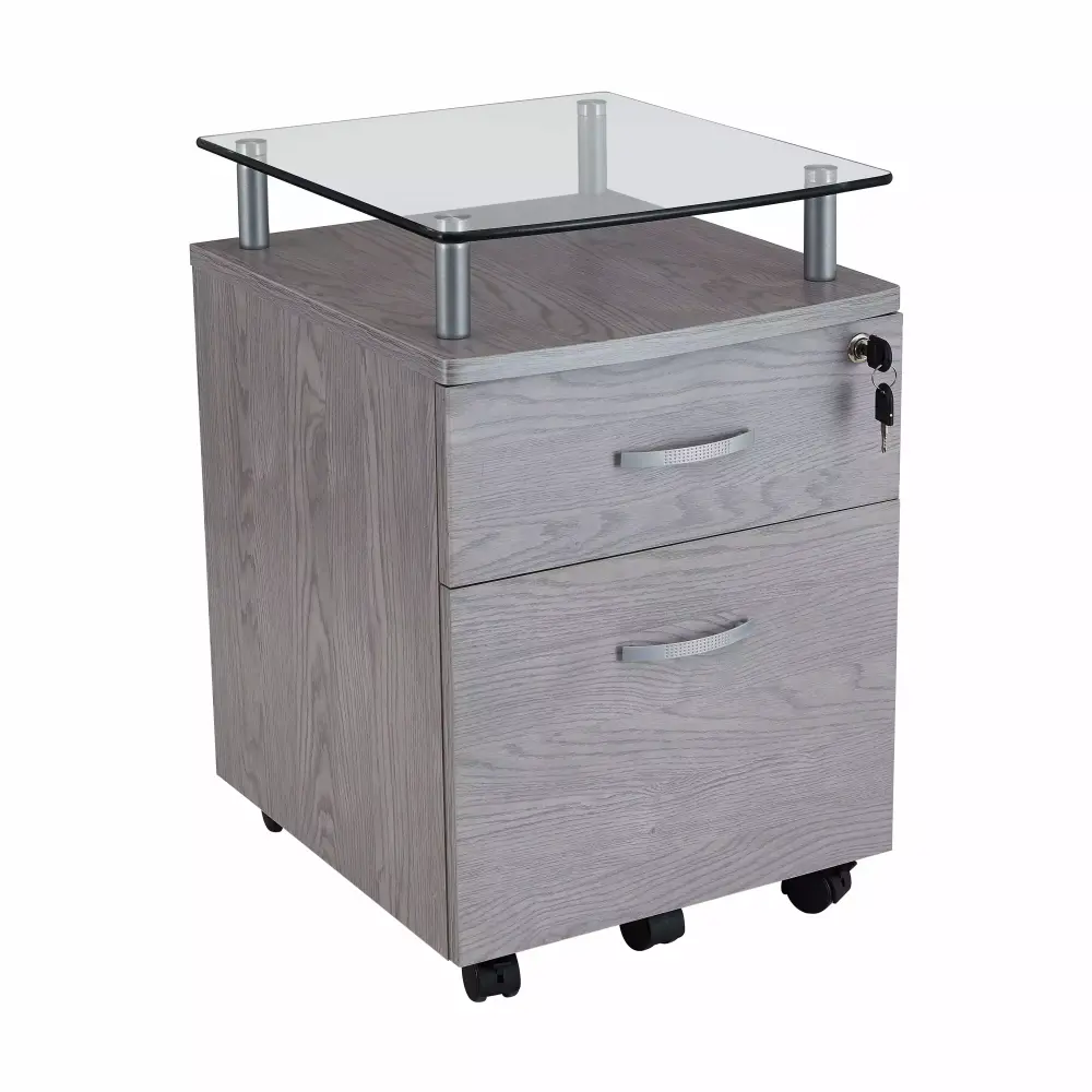 Techni Mobili Engineered Wood Frame Rolling File Cabinet Glass Top Gray