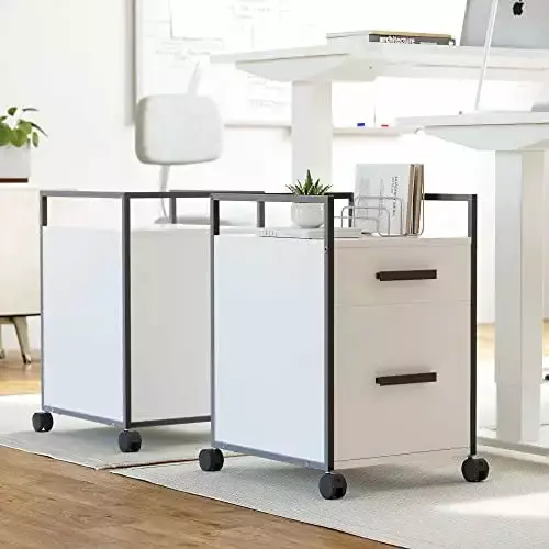 FEZIBO 2-Drawer Mobile File Cabinet Wood Rolling A4 Letter Size Printer Stand Storage White TeviRoom