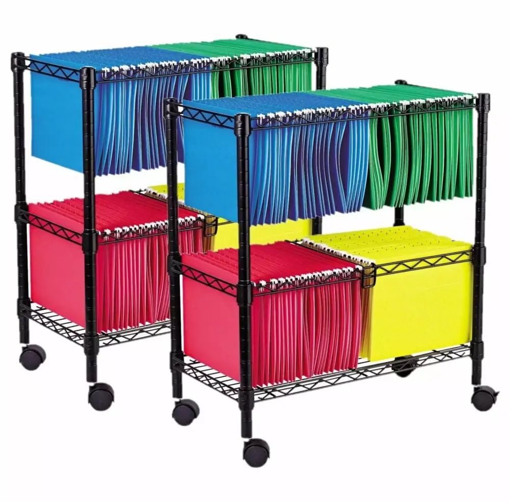 Two-Tier Rolling File Cart Black Mobile File Cabinets 26w x14d x 29-1/2h