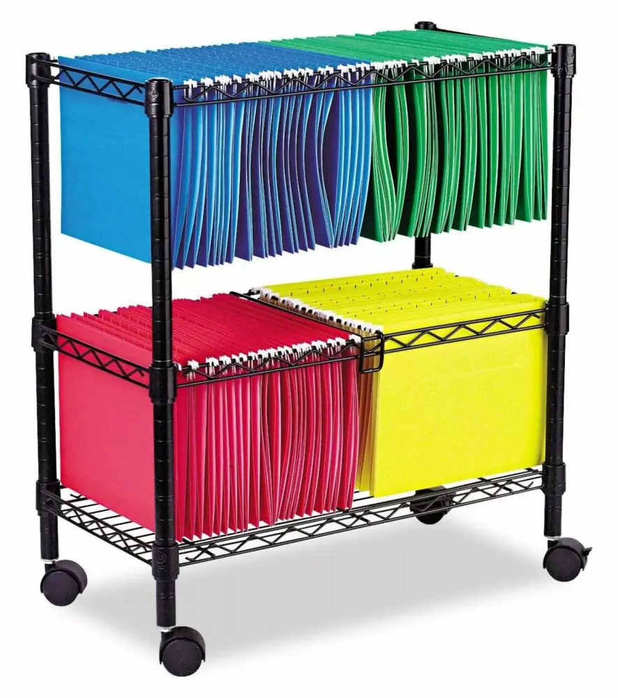Two-Tier Rolling File Cart Black Mobile File Cabinets 26w x14d x 29-1/2h