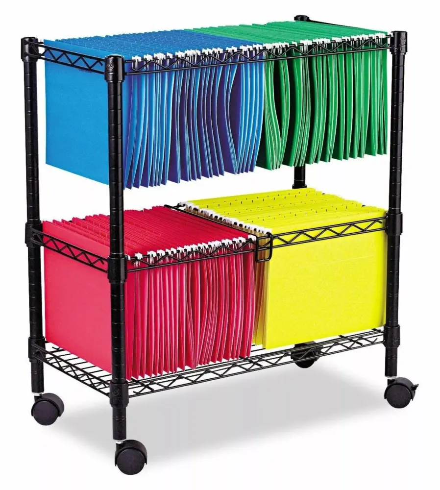 Two-Tier Rolling File Cart Black Mobile File Cabinets 26w x14d x 29-1/2h