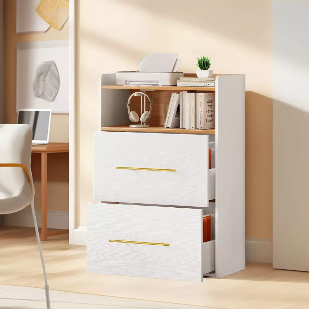 Uforic File Cabinet 2 Drawers Office Storage Charging Station Printer Shelf White