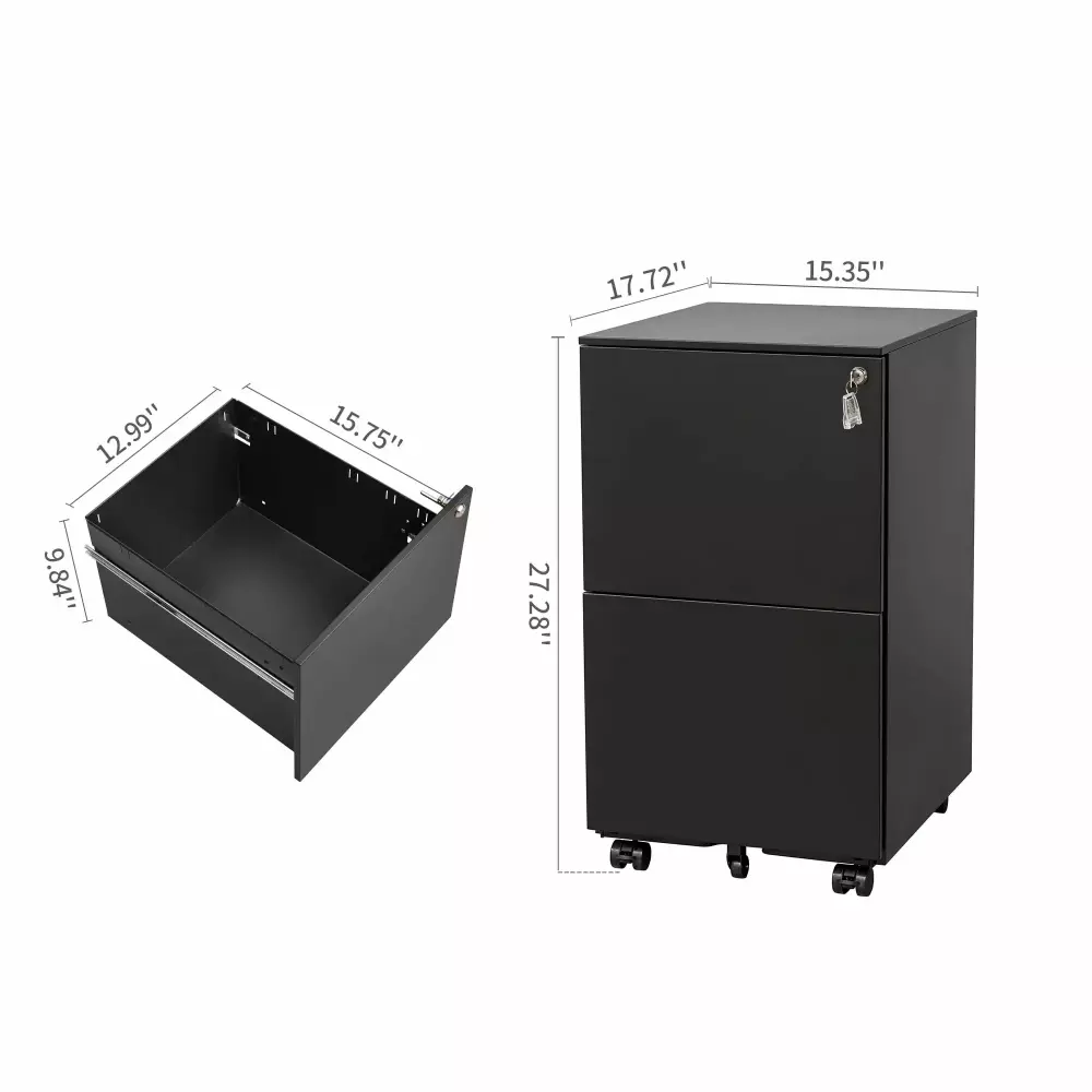 2 Drawer Steel Mobile File Cabinet Lock Anti-tilt Wheels Rolling Locking Office Cabinet unknown