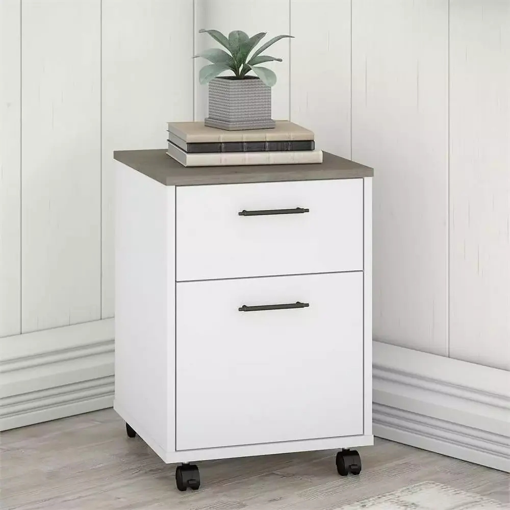 UrbanPro 2 Drawer Mobile File Cabinet White and Gray Engineered Wood