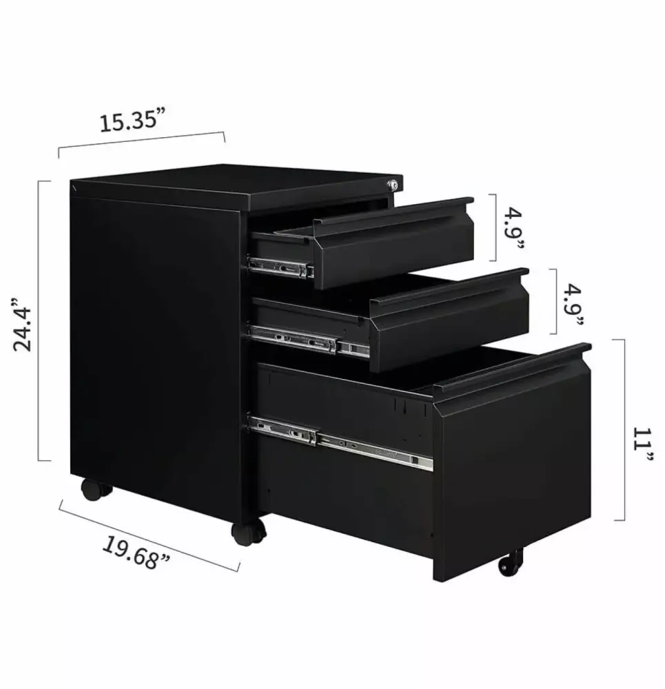 Wangc123 3 Drawer Mobile Vertical File Cabinet Lock Legal Letter A4 Size Office Use
