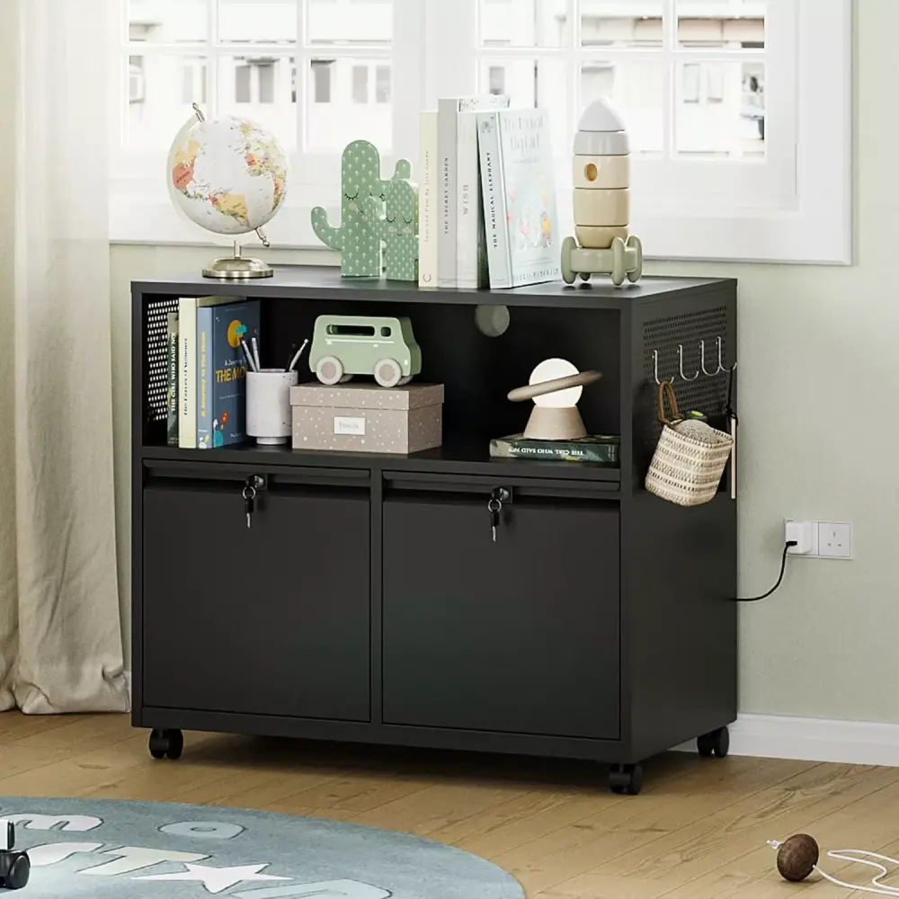 YAQININ Mobile 2 Drawer File Cabinet Lock Metal Lateral Printer Stand Filing Storage Cabinets Shelves Home Office