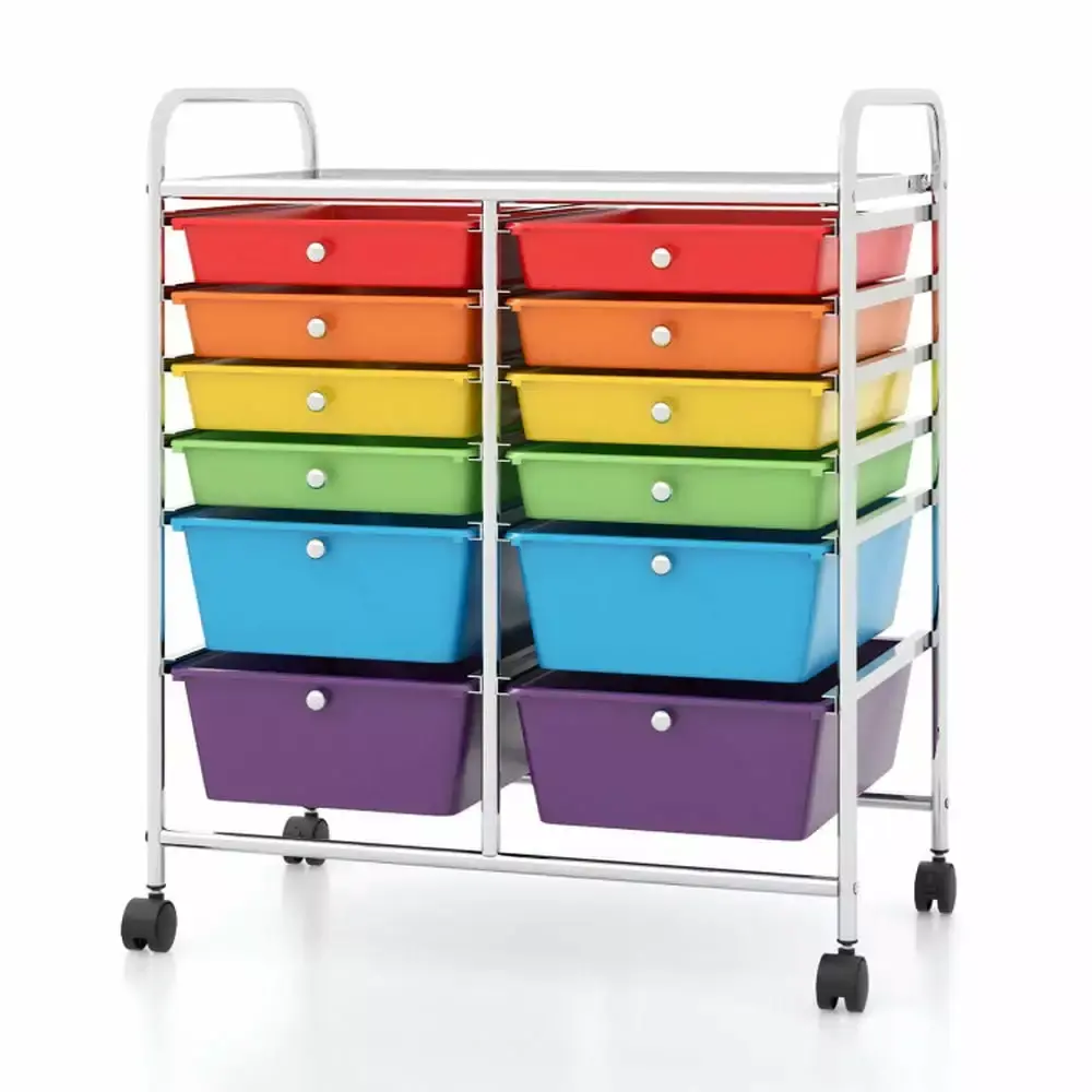 YYAo 12-Drawer Rolling Cart Storage Scrapbook Paper Organizer Bins Deep Multicolor