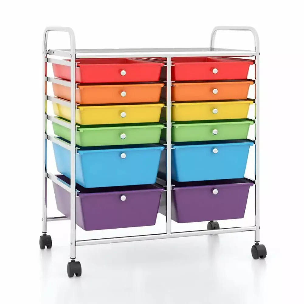 YYAo 12-Drawer Rolling Cart Storage Scrapbook Paper Organizer Bins Deep Multicolor