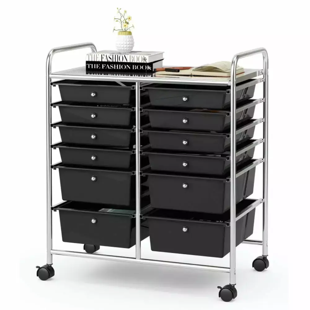 YYAo 12-Drawer Rolling Cart Storage Scrapbook Paper Organizer Bins Black