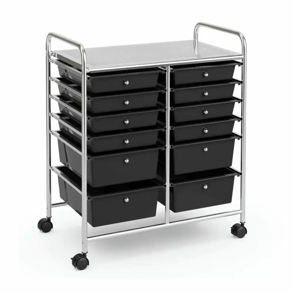 YYAo 12-Drawer Rolling Cart Storage Scrapbook Paper Organizer Bins Black