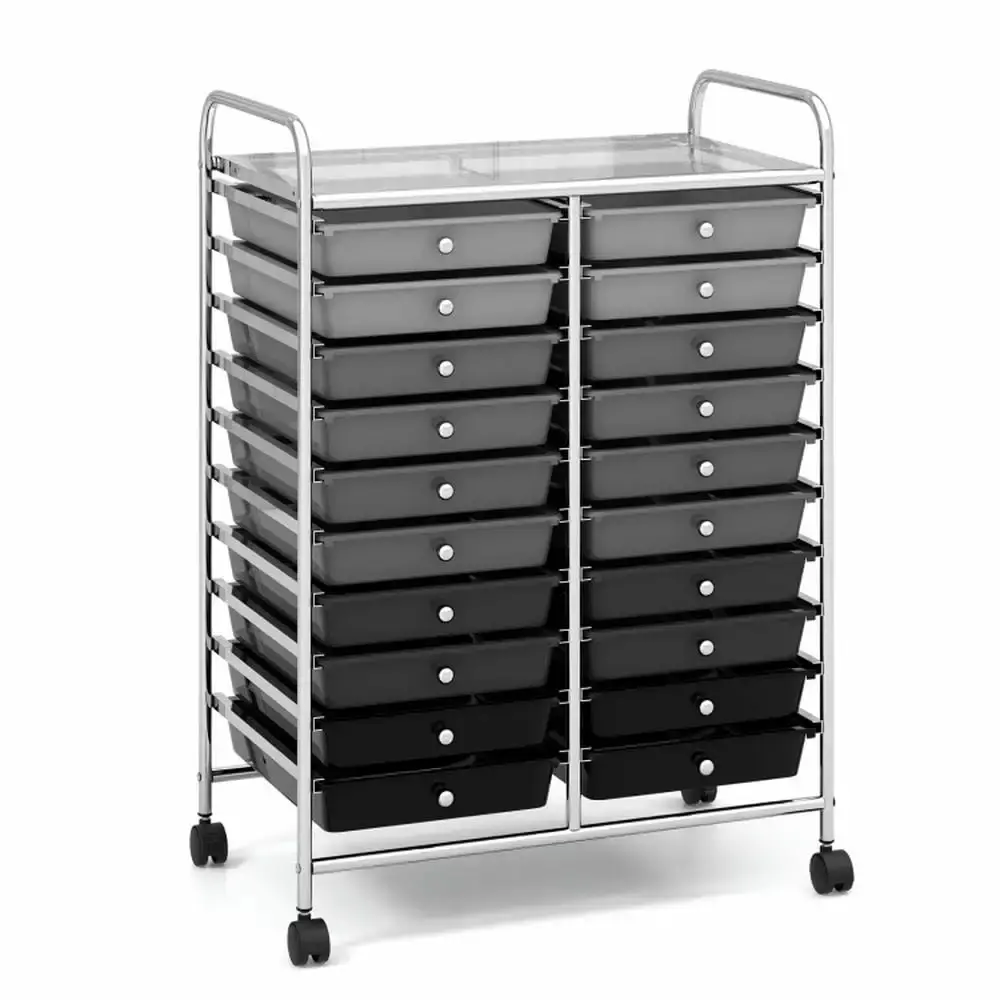 YYAo 20-Drawer Rolling Storage Cart Studio Organizer Black and Gray