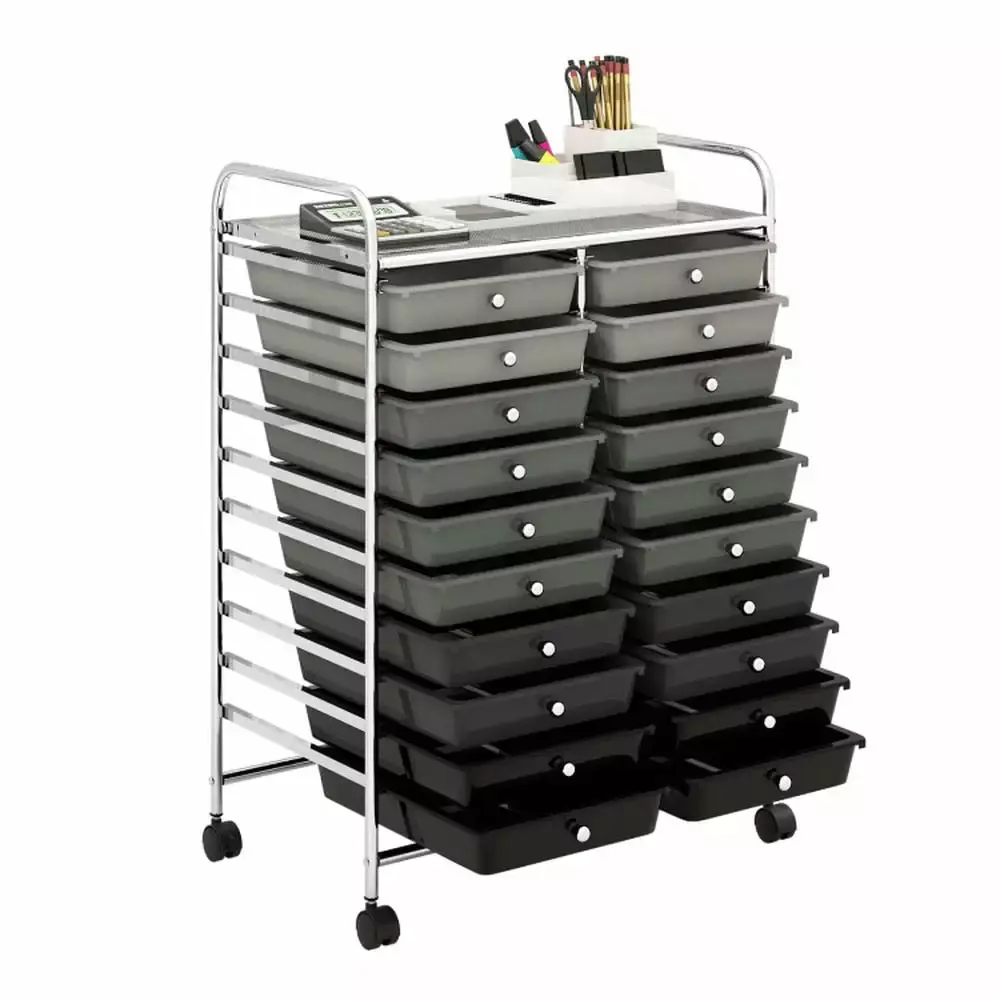 YYAo 20-Drawer Rolling Storage Cart Studio Organizer Black and Gray