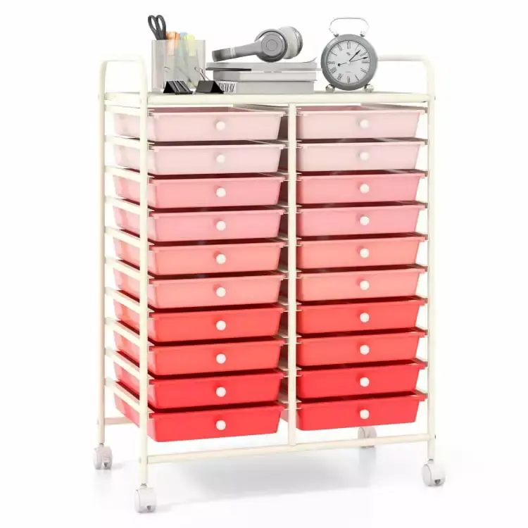 YYAo 20-Drawer Rolling Storage Cart Studio Organizer Pink
