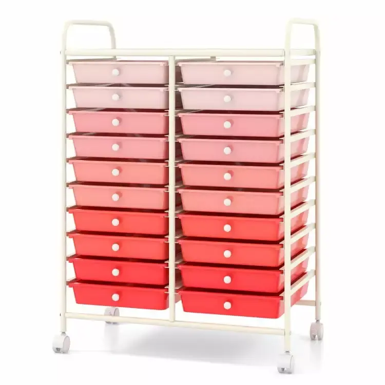 YYAo 20-Drawer Rolling Storage Cart Studio Organizer Pink