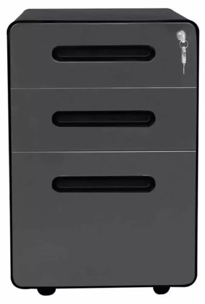 3-Drawer Vertical Metal Mobile File Cabinet Locking Keys Charcoal Panel Black Body ZanQee