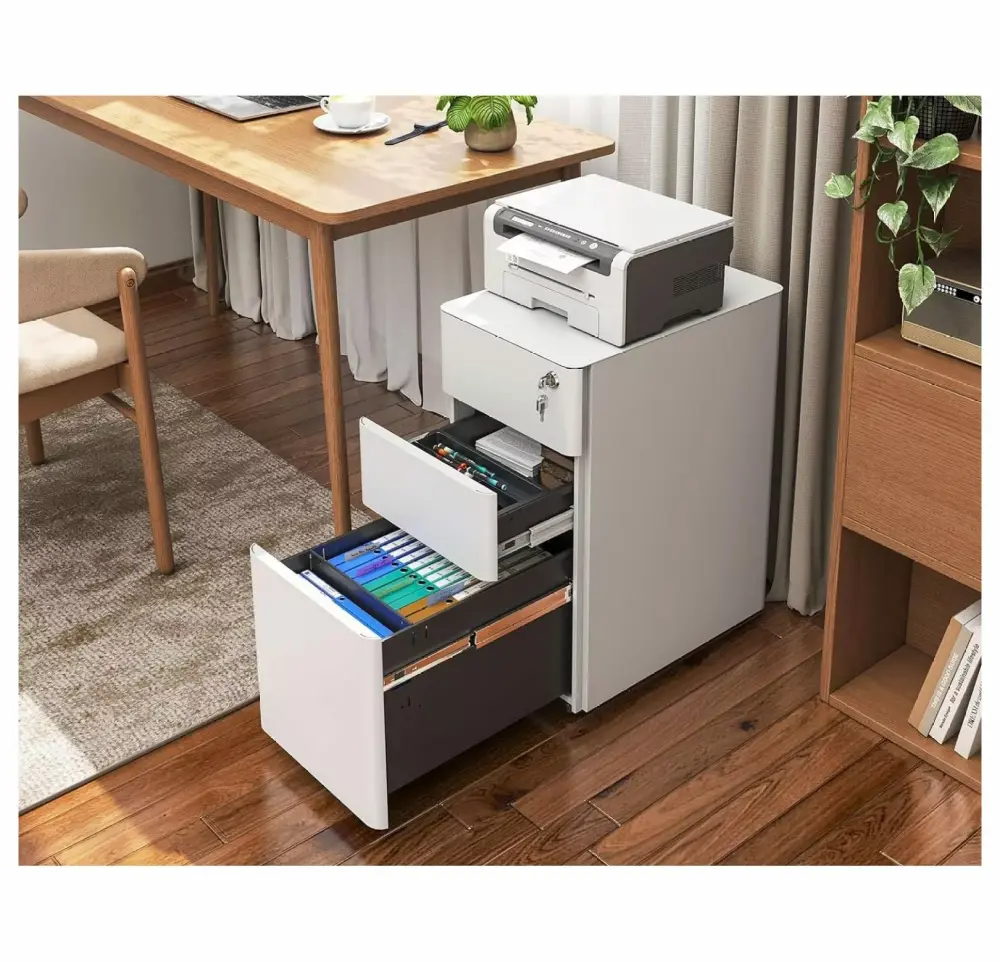 ZanQee 3 Drawer Rolling File Cabinet Lock Fully Assembled A4 Legal Letter White