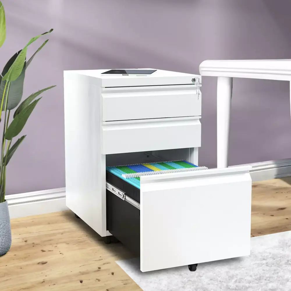 ZGBY 3-Drawer Mobile File Cabinet Lock Office Storage Filing Cabinet White ZGBY Office Products