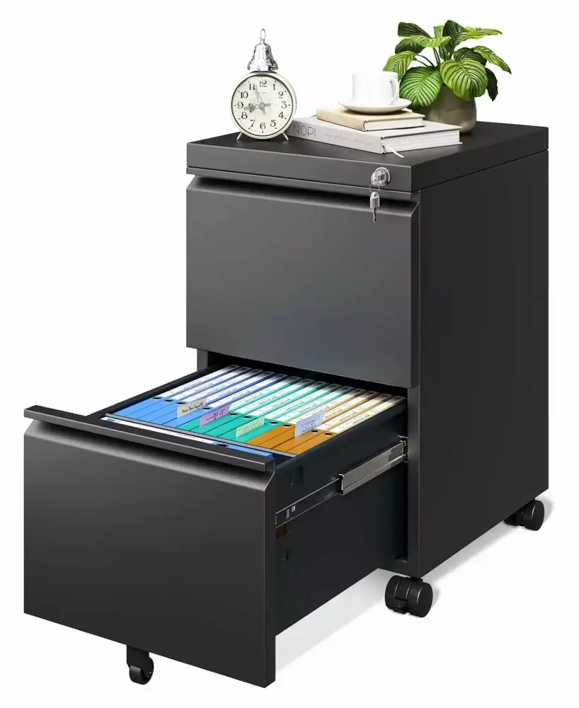 ZHANGHU 2 Drawer Rolling File Cabinets Fully Assembled Lock Black