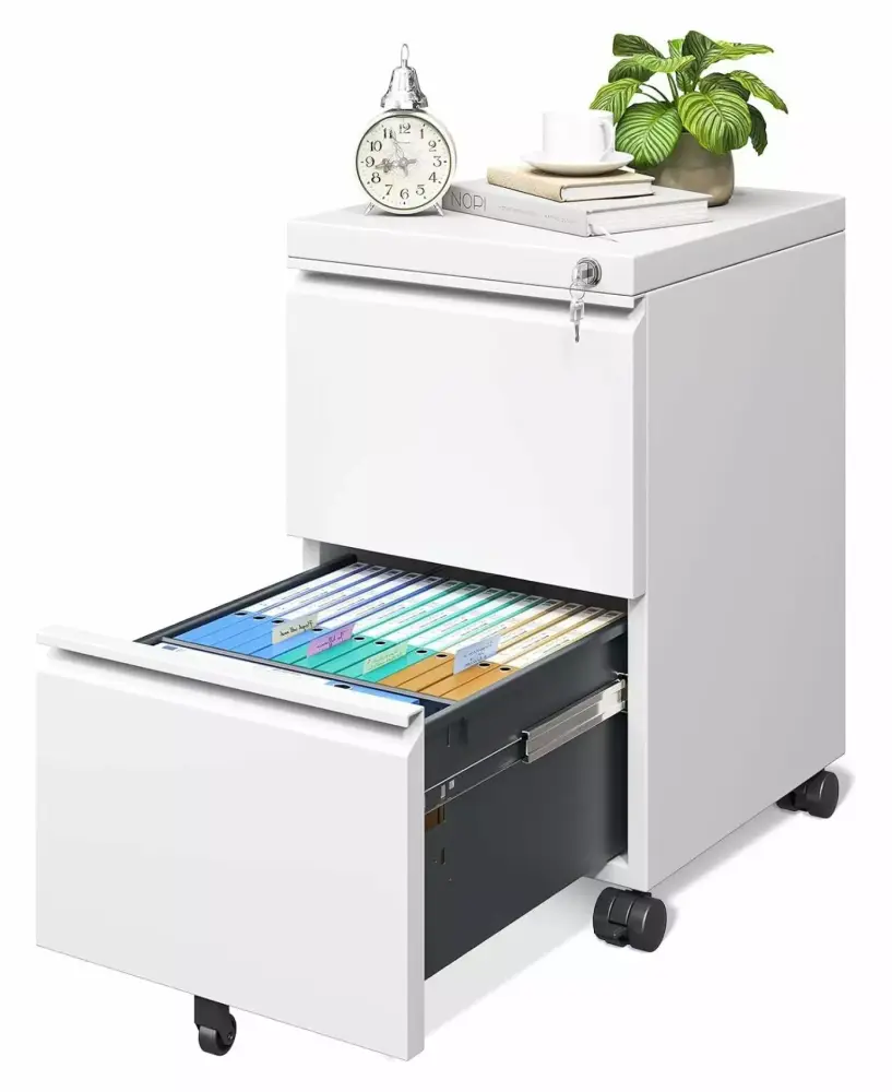 ZHANGHU 2 Drawer Rolling File Cabinets Fully Assembled Lock White