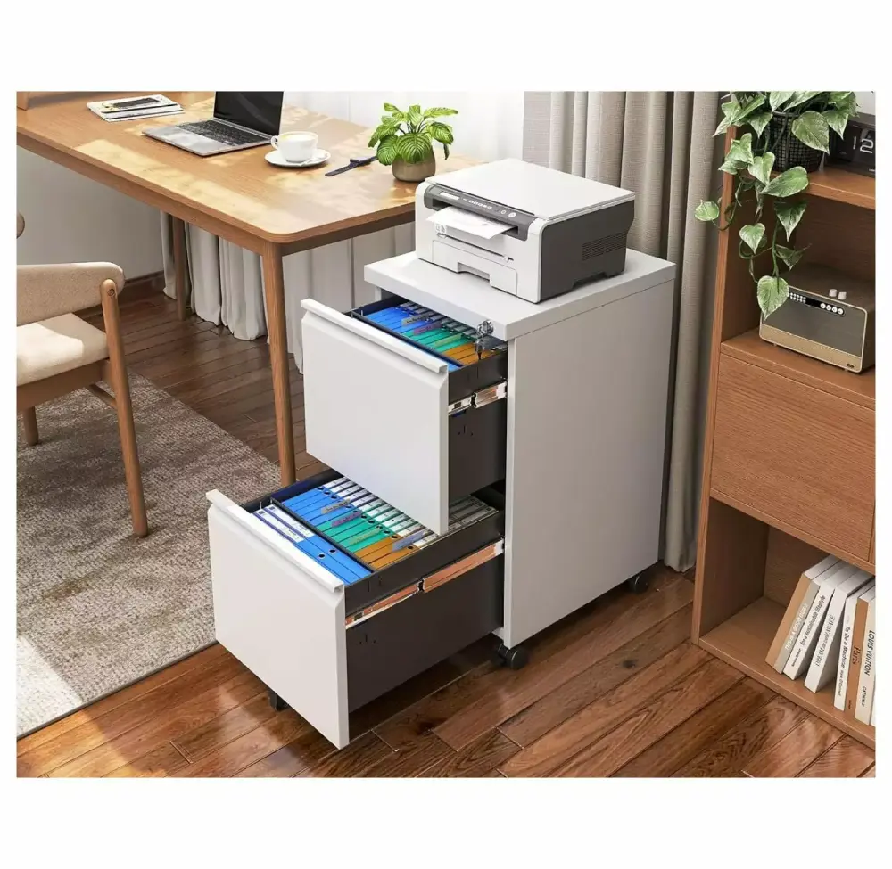 ZHANGHU 2 Drawer Rolling File Cabinets Fully Assembled Lock White