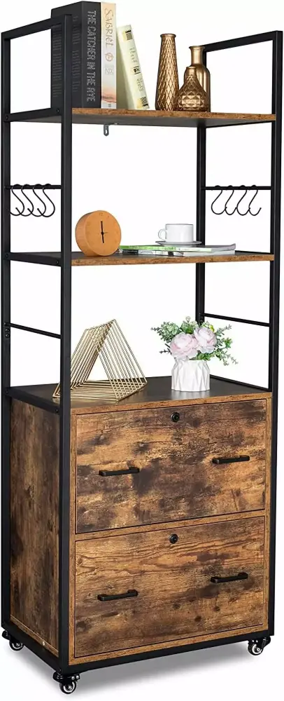ZHIBING 65.7 H 2 Drawer File Cabinet Lock Freestanding Rolling File Cabinets Rustic Brown