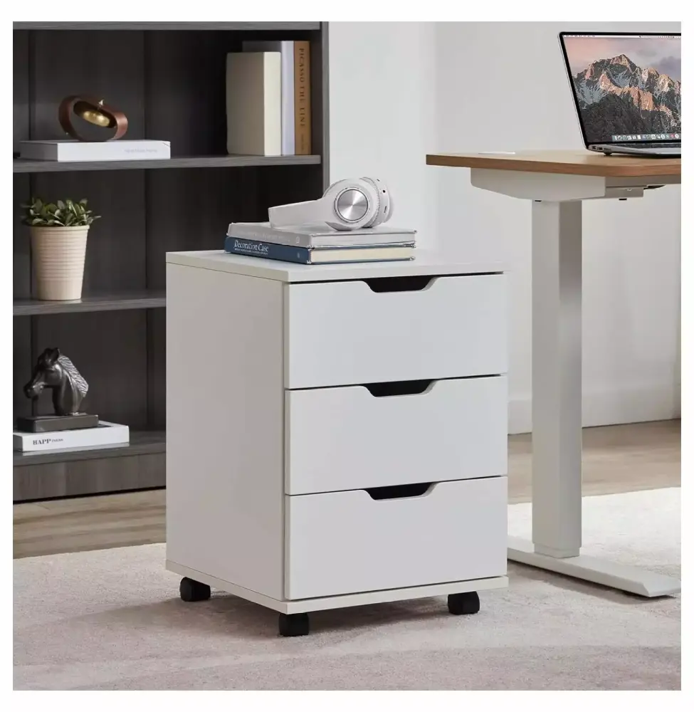 ZHOUB Mobile File Cabinet Home Office 3 Drawer Chest Wood Storage Drawers Unit Under Desk White