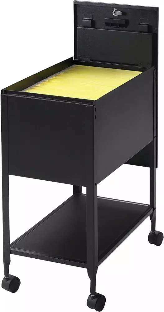 THUMB Black Steel Locking Letter-Size Mobile File Cart Office Documents